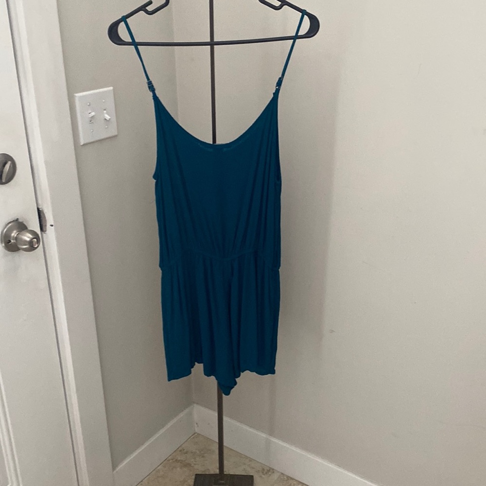 Forever 21 NWT Deep Turquoise Cami Elastic Blouson Knit Romper Jumpsuit L